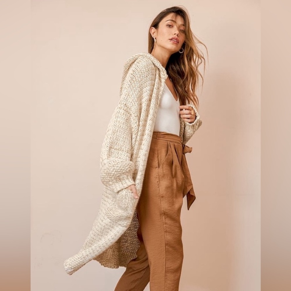 Free people Crofter Beige long hooded cardigan sweater size small